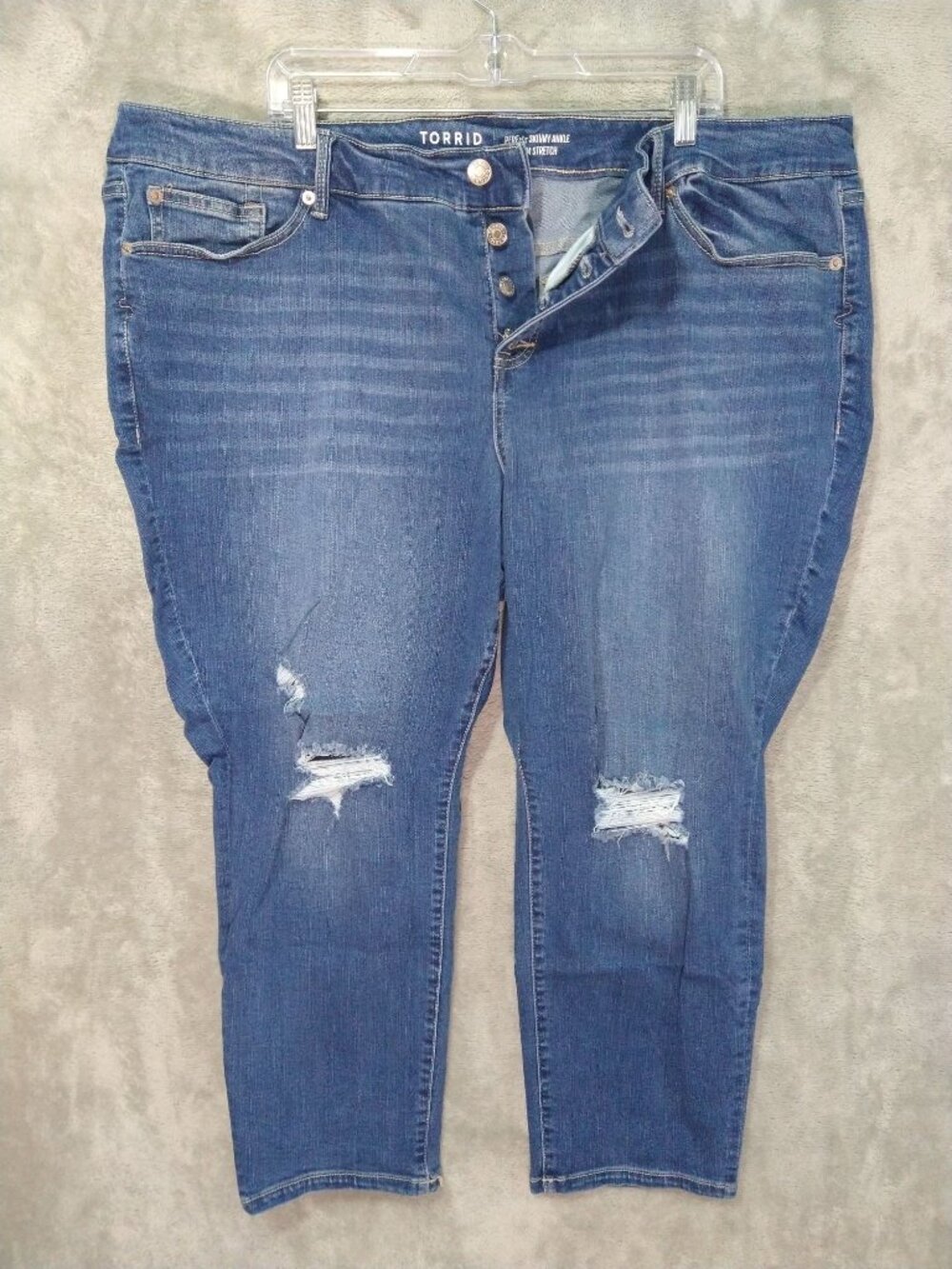 Torrid Jeans Womens 26T Blue Perfect Skinny Ankle Stretch High Rise Distressed